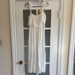 White Lace Trim Midi Maternity Dress